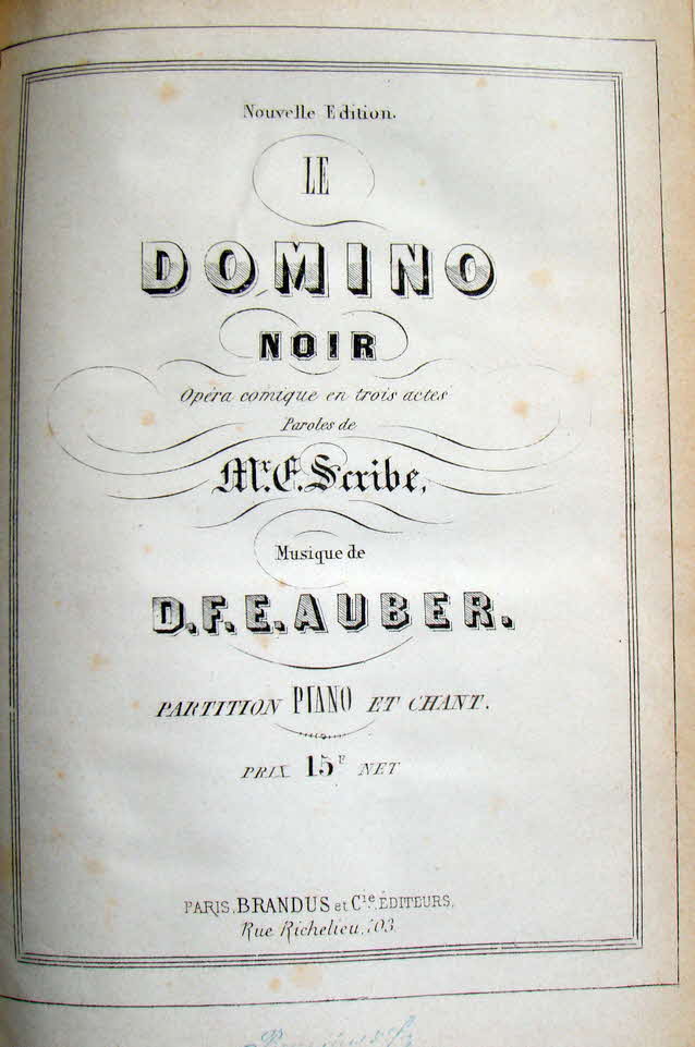 Daniel-Franois-Esprit Auber (* 29. Januar 1782 in Caen;  12. Mai 1871 in Paris) war ein franzsischer Komponist. 
Le domino noir (Der schwarze Domino) wurde 1837 komponiert - 39 € mtl./K 350 €

