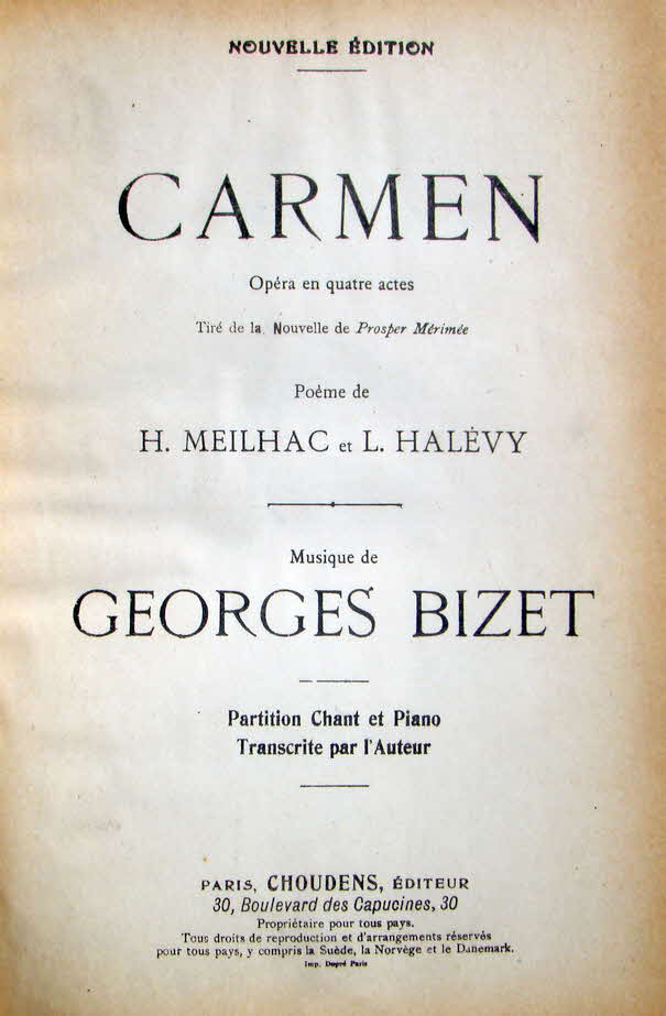 Georges Bizet (* 25. Oktober 1838 in Paris als Alexandre-Csar-Lopold Bizet;  3. Juni 1875 in Bougival, Dpartement Yvelines bei Paris) war ein franzsischer Komponist der Romantik, dessen Oper Carmen zu einem der grten Erfolge der Operngeschichte wurde.

CARMEN - Oper in 4 Akten Libretto H. Meilhac & L. Halvy, nach P. Mrime; 187374 komponiert; uraufgefhrt in Paris, Opra-Comique (Favart), 3. Mrz 1875 - 39 € mtl./K 350 €