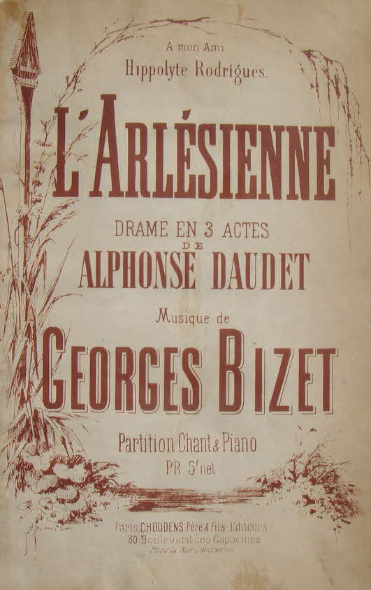 Georges Bizet (* 25. Oktober 1838 in Paris als Alexandre-Csar-Lopold Bizet;  3. Juni 1875 in Bougival, Dpartement Yvelines bei Paris) war ein franzsischer Komponist der Romantik.

LArlsienne wurde als Schauspielmusik komponiert - 3 Akte Libretto A. Daudet; 1872 komponiert; uraufgefhrt in Paris, Thtre Vaudeville, 1. Oktober 1872 - 39 € mtl./K 350 €