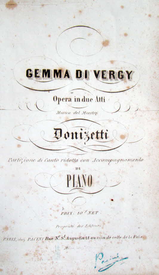 Domenico Gaetano Maria Donizetti (* 29. November 1797 in Bergamo in Italien;  8. April 1848 in Bergamo) war einer der wichtigsten Opernkomponisten des Belcanto.

Gemma di Vergy Erstauffhrung  26. Oktober 1834, Teatro alla Scala, Mailand - 39 € mtl./K 350 €