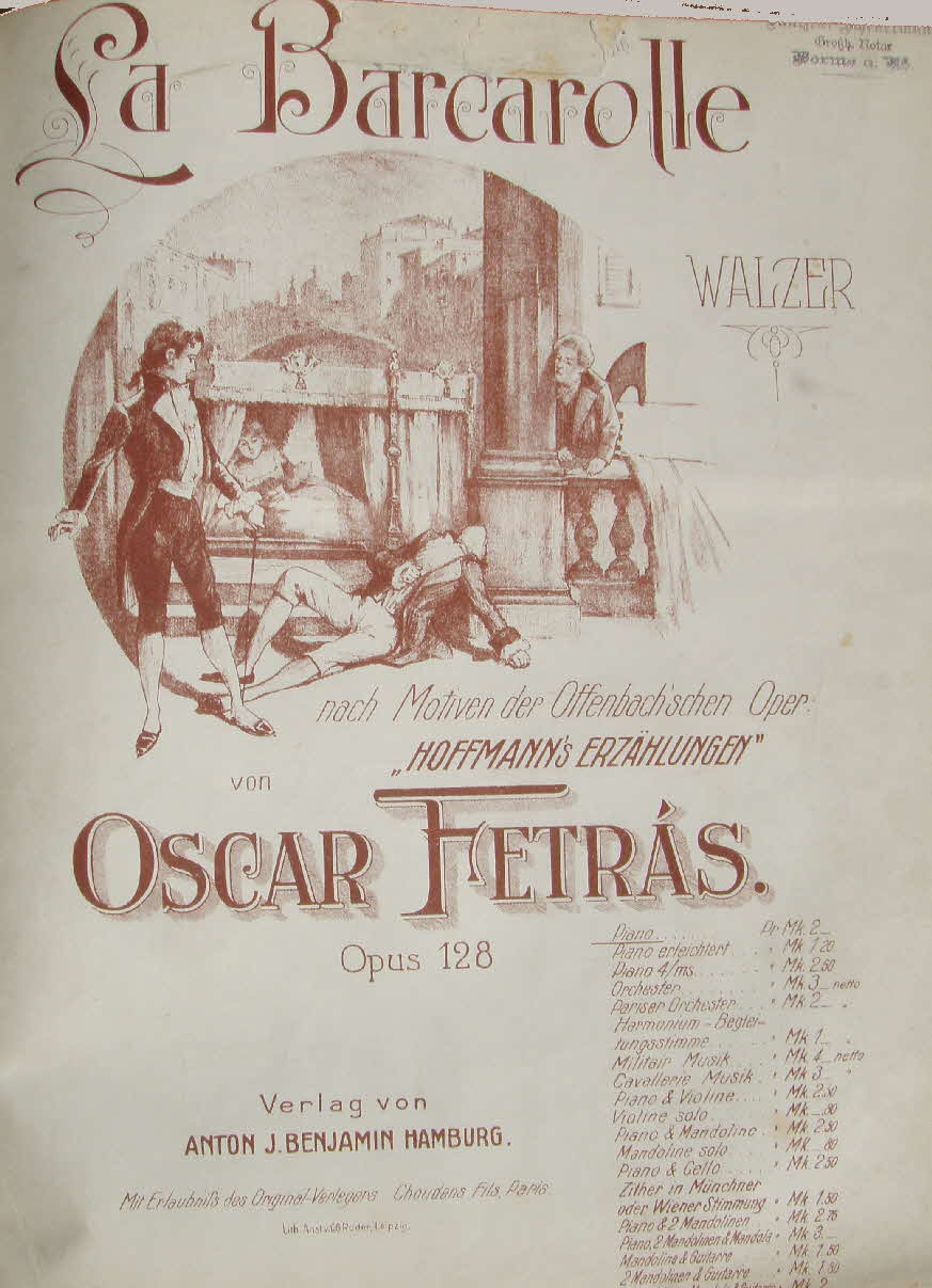 Oscar Fetrs, geboren als Otto Friedrich Faster (* 16. Februar 1854 in Hamburg;  10. Januar 1931 ebenda), war ein deutscher Komponist und Dirigent - 39 € mtl./K 350 €