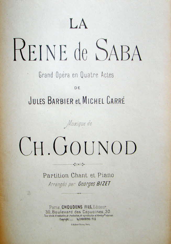 Charles Franois Gounod (* 17. Juni 1818 in Paris;  18. Oktober 1893 in Saint-Cloud) war ein franzsischer Komponist.

La reine de Saba (Die Knigin von Saba) Erstauffhrung 1862 - 39 € mtl./K 350 €