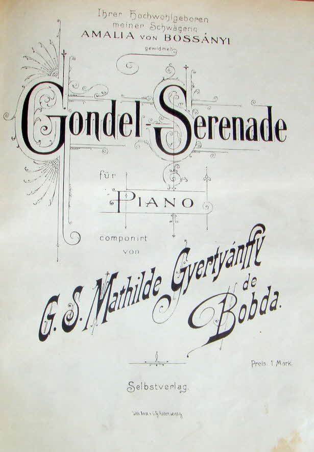 Mathilde Antonia von Schmettow Gyertynffy de Bobda (* 1838 in Lyon;  gest. 1909  Arad (Banat)) war eine sterreich-ungarische Komponistin  - 39 € mtl./K 350 €