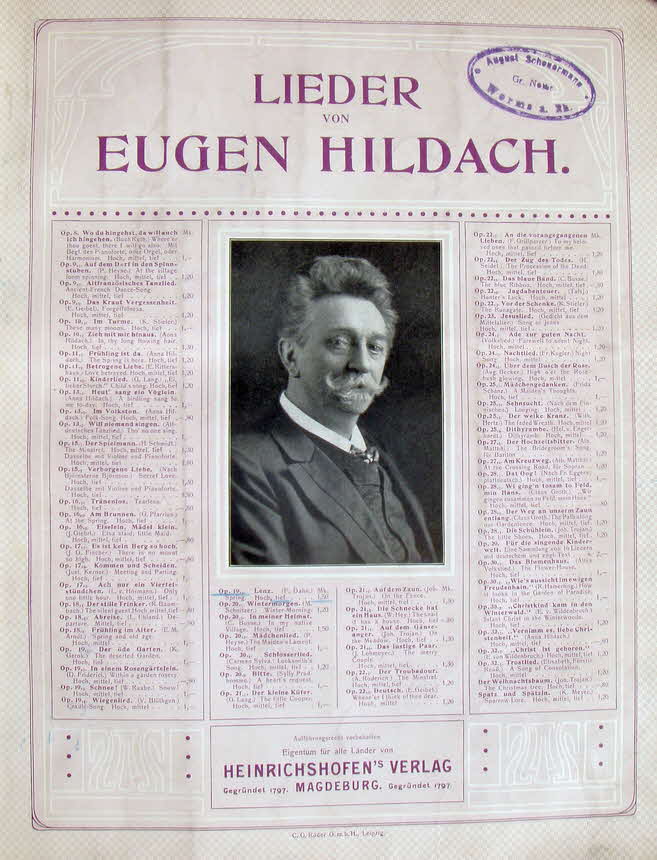 Eugen Hildach (* Wittenberge, 20. November 1849 -   27 Juli Jahre 1924 Berlin) war ein deutscher Snger und Komponist  - 39 € mtl./K 350 €