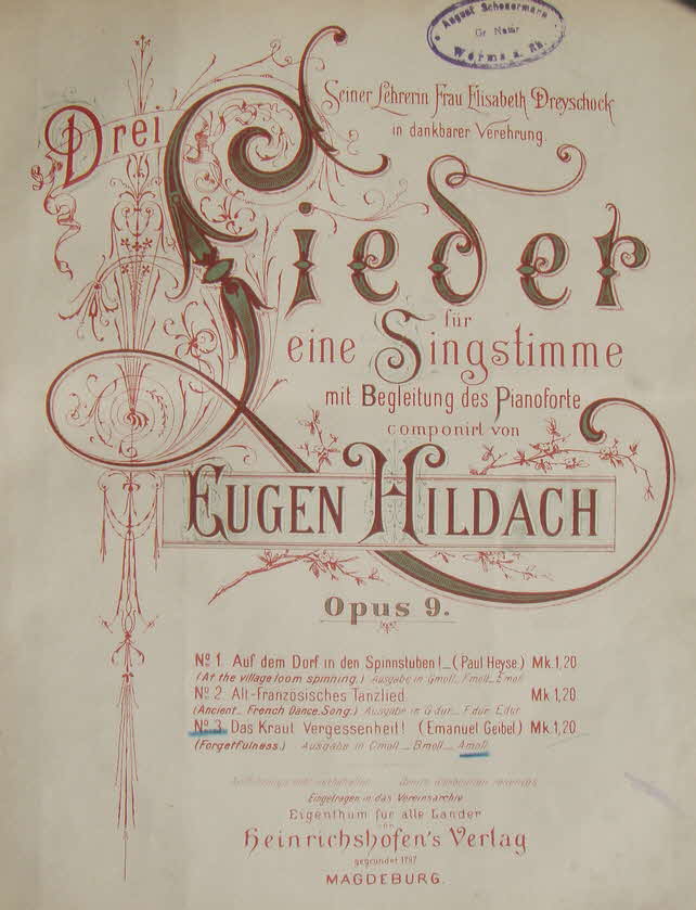 Eugen Hildach (* Wittenberge, 20. November 1849 -   27 Juli Jahre 1924 Berlin) war ein deutscher Snger und Komponist  - 39 € mtl./K 350 €
