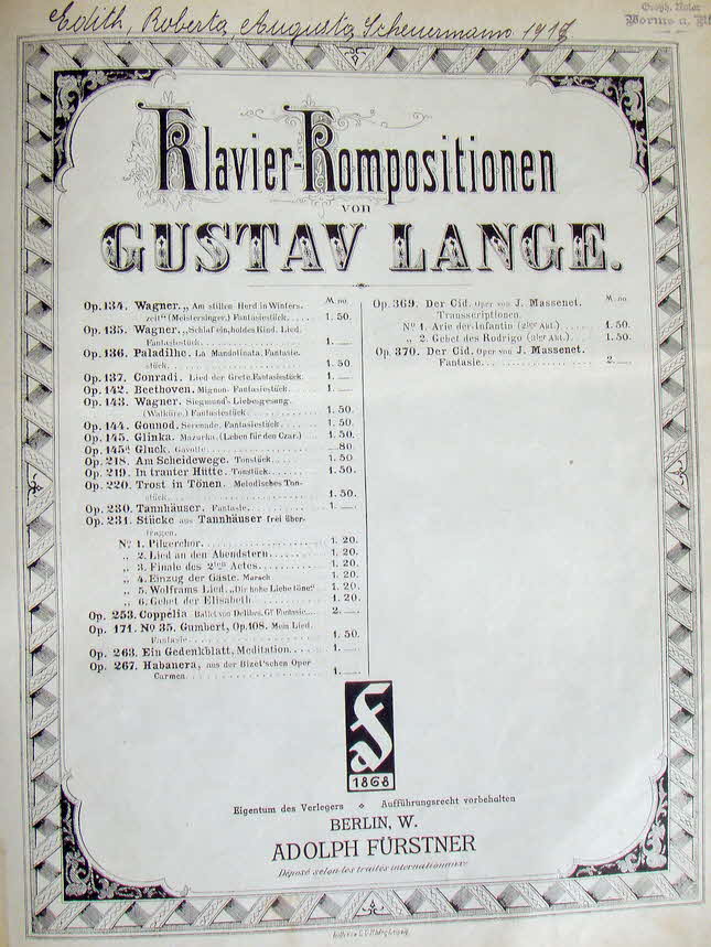 Gustav Fredrik Lange (* 22. Februar 1861 in Fredrikshald;  11. Februar 1939 in Oslo) war ein norwegischer Geiger, Komponist und Musikpdagoge. Von 1878 bis 1883 studierte er in Stockholm Violine bei C. J. Lindberg und Komposition bei F. V. L. Morcman.  Er setzte seine Violinausbildung bei Hubert Lonard in Paris und bei mile Sauret in Berlin fort  - 39 € mtl./K 350 €
