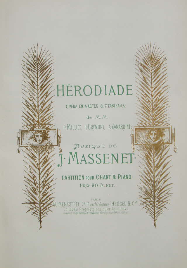 Jules mile Frdric Massenet (* 12. Mai 1842 in Montaud bei Saint-tienne;  13. August 1912 in Paris) war ein franzsischer Opernkomponist.

Hrodiade. Oper in vier Akten, erste Auffhrung Brssel 1881 - 39 € mtl./K 350 €
