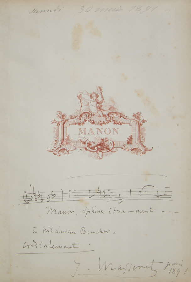 Jules mile Frdric Massenet (* 12. Mai 1842 in Montaud bei Saint-tienne;  13. August 1912 in Paris) war ein franzsischer Opernkomponist.

Manon - Oper in fnf Akten, erste Auffhrung Paris 1884 - 39 € mtl./K 350 €