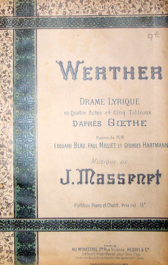 Jules mile Frdric Massenet (* 12. Mai 1842 in Montaud bei Saint-tienne;  13. August 1912 in Paris) war ein franzsischer Opernkomponist.

Werther - Lyrisches Drama in vier Akten, erste Auffhrung Wien 1892 - 39 € mtl./K 350 €