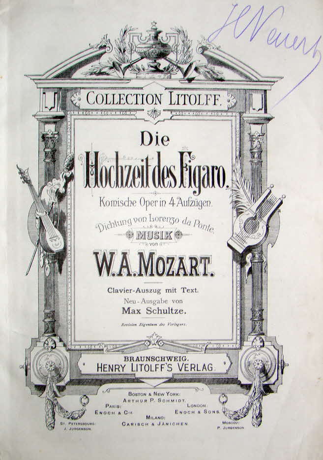 Wolfgang Amadeus Mozart, mit vollstndigem Taufnamen: Joannes Chrysostomus Wolfgangus Theophilus Mozart (* 27. Januar 1756 in Salzburg,  5. Dezember 1791 in Wien), war ein sterreichischer Komponist.

Le nozze di Figaro komponiert 1786 KV 492 - 39 € mtl./K 350 €