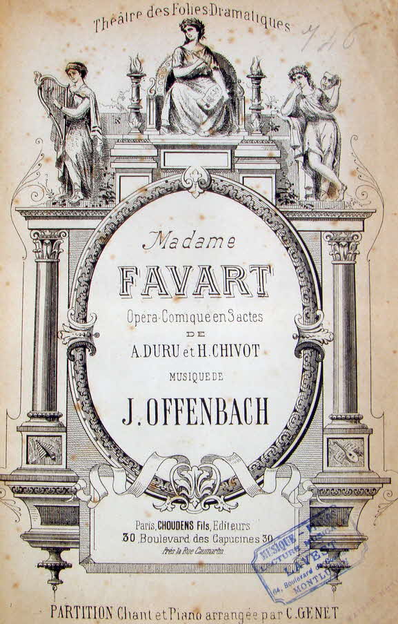 Jakob Jacques Offenbach (* 20. Juni 1819 in Kln,   5. Oktober 1880 in Paris) war ein deutsch-franzsischer Komponist und Cellist. Er gilt als Begrnder der modernen Operette als eigenstndiges und anerkanntes Genre des Musiktheaters.

Madame Favart, opra-comique  Erstauffhrung 1878 - 39 € mtl./K 350 €