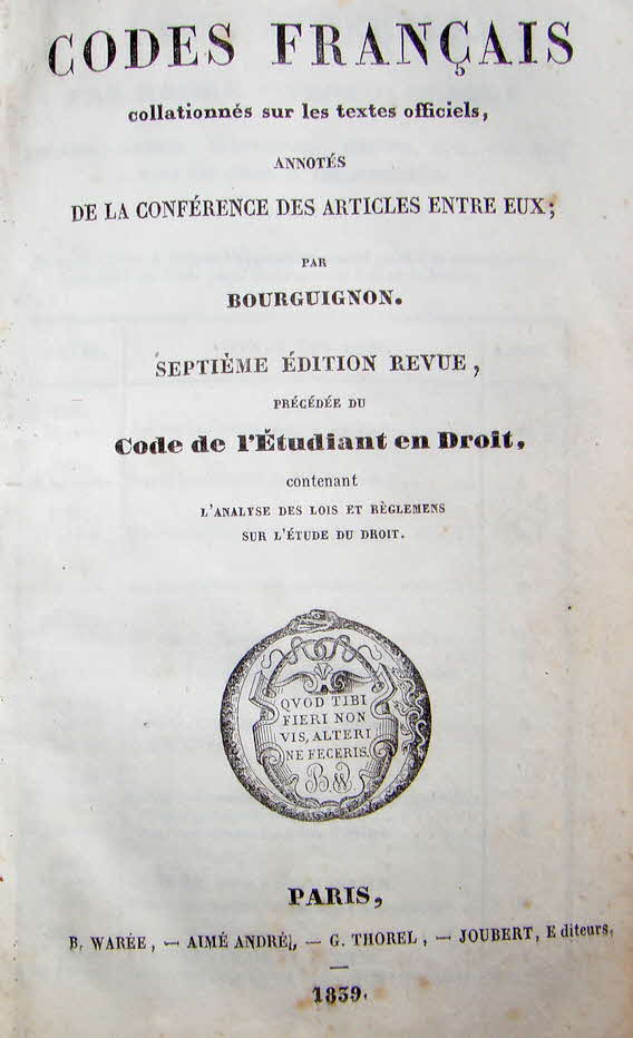 Codes Francaise - 1839  -  39 € mtl./K 250 €