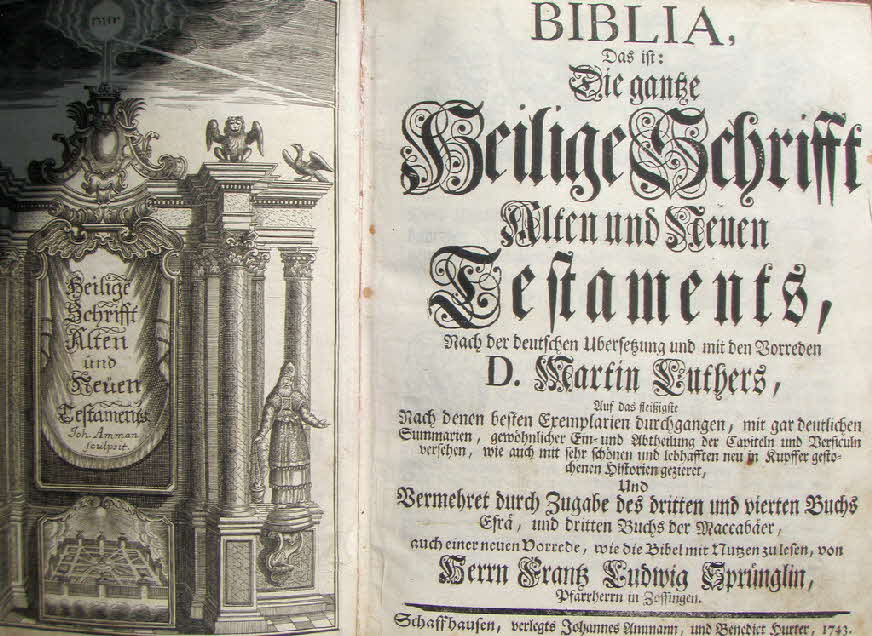 Die Heilige Schrift - Schaffhausen 1743 - 18 x 19 x 10 - 1600 Seiten - 31 Kupferstiche -  59 € mtl./K 650 €
