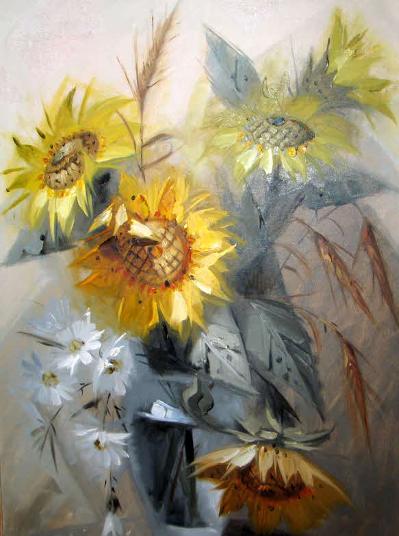 Herbstlicher Sonnenblumenstraus um 1990 - 81 x 61 cm - 59 € mtl./K 850 €