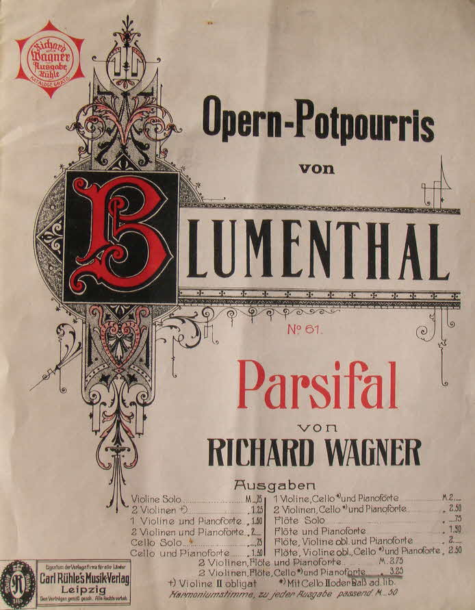 Richard Wagner (1813-1883) - Opernpotpourri fr Violine und Klavier - 1904 - 39 € mtl./K 250 €