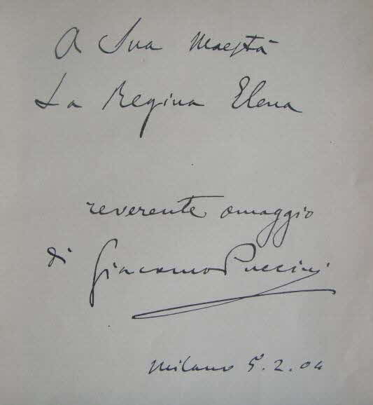 Giacomo Puccini (* 22. Dezember 1858 in Lucca;  29. November 1924 in Brssel) war ein italienischer Komponist.

Signatur im Libretton von Madame Butterfly 