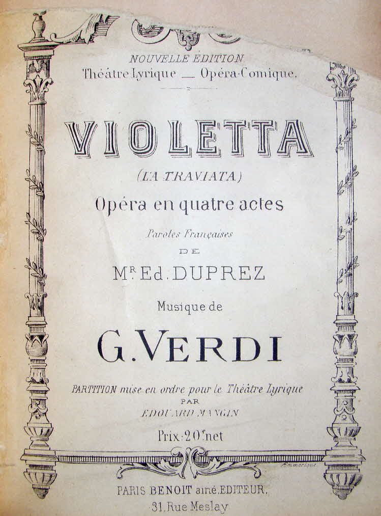 Giuseppe Fortunino Francesco Verdi (* 10. Oktober 1813 in Le Roncole, Herzogtum Parma;  27. Januar 1901 in Mailand) war ein italienischer Komponist der Romantik.

La traviata / Violetta - Li- Erstauffhrung 6. Mrz 1853 im Teatro La Fenice, Venedig	 - 39 € mtl./K 450 €