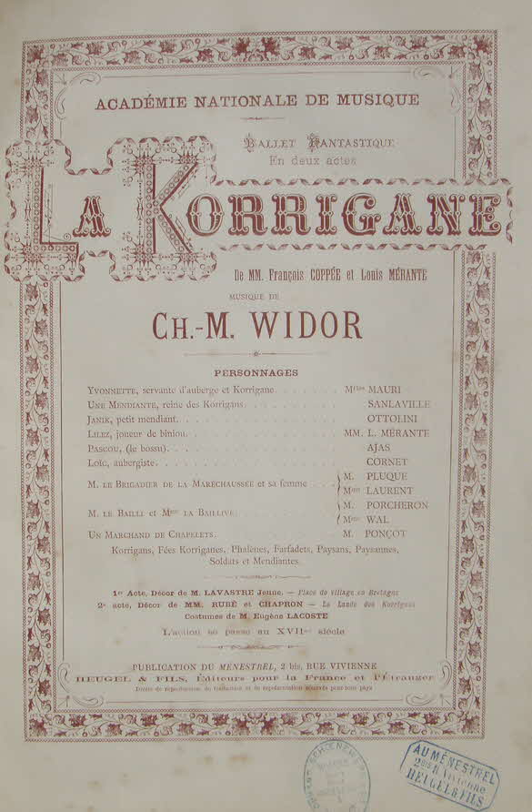Charles-Marie Jean Albert Widor (* 21. Februar 1844 in Lyon   12. Mrz 1937 in Paris) war ein franzsischer Organist, Komponist und Musikpdagoge.

La Korrigane  Suite dorchestre komponiert 1880 - 39 € mtl./K 350 €